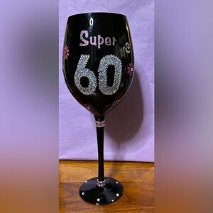 SUPER 60 Bling Birthday (Anniversary) 24 oz Black Wine Glass.